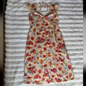 ASOS lace insert cap sleeve midi tea satin dress in red floral print